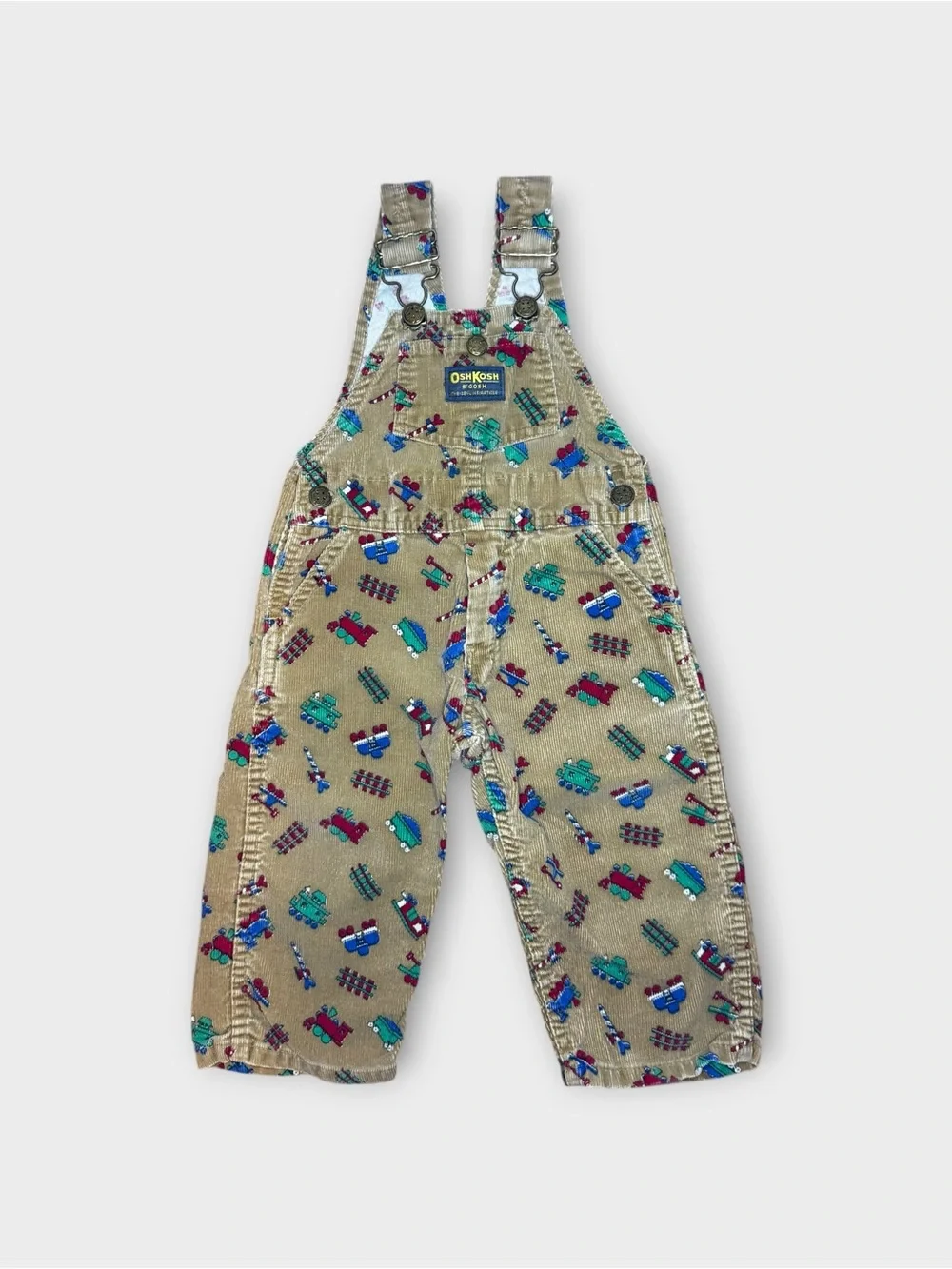 OshKosh B’gosh Vintage Train Tracks Pattern Brown Corduroy Overalls
